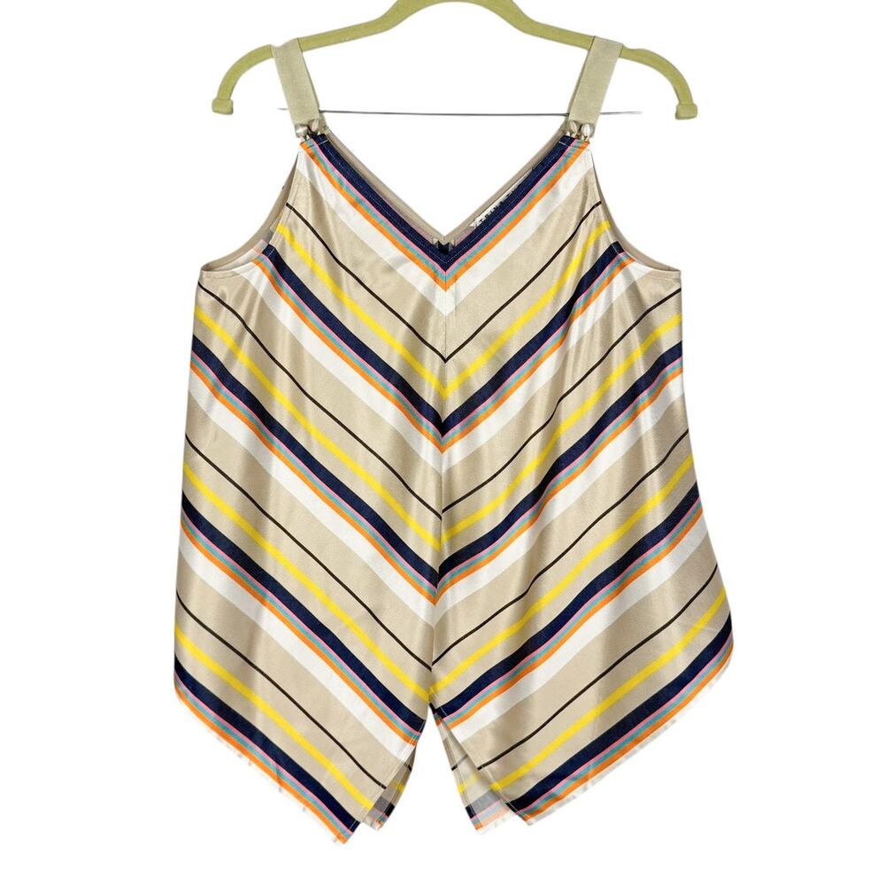 NWT Trina Turk Stripped Satin Scarf Sleeveless V Neck Tank Top Sz Small Preppy